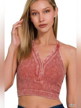 Zenana Washed Ribbed Seamless Button V-neck Tank Top- Dusty Rose Fast Shipping!!